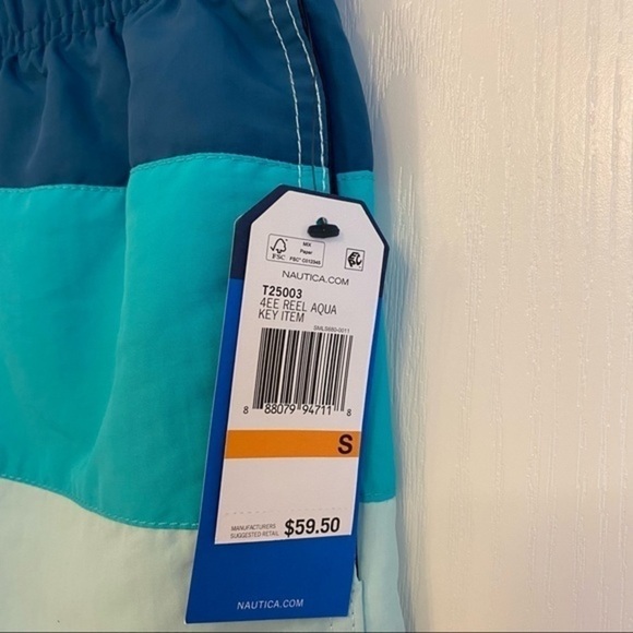 Nautica Men's Colorblocked Quick-Dry 18" Board Shorts in Reel Aqua Size S - Picture 3 of 4